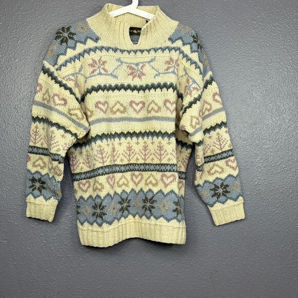 Outback Red Wool Sweater Womens M Heart Floral Nordic Fair Isle Jumper Collared - Picture 1 of 7